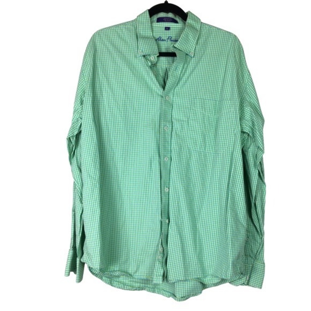 Alan Flusser Mens‎ XL Green Yellow Gingham Check Cotton Button Down Shirt